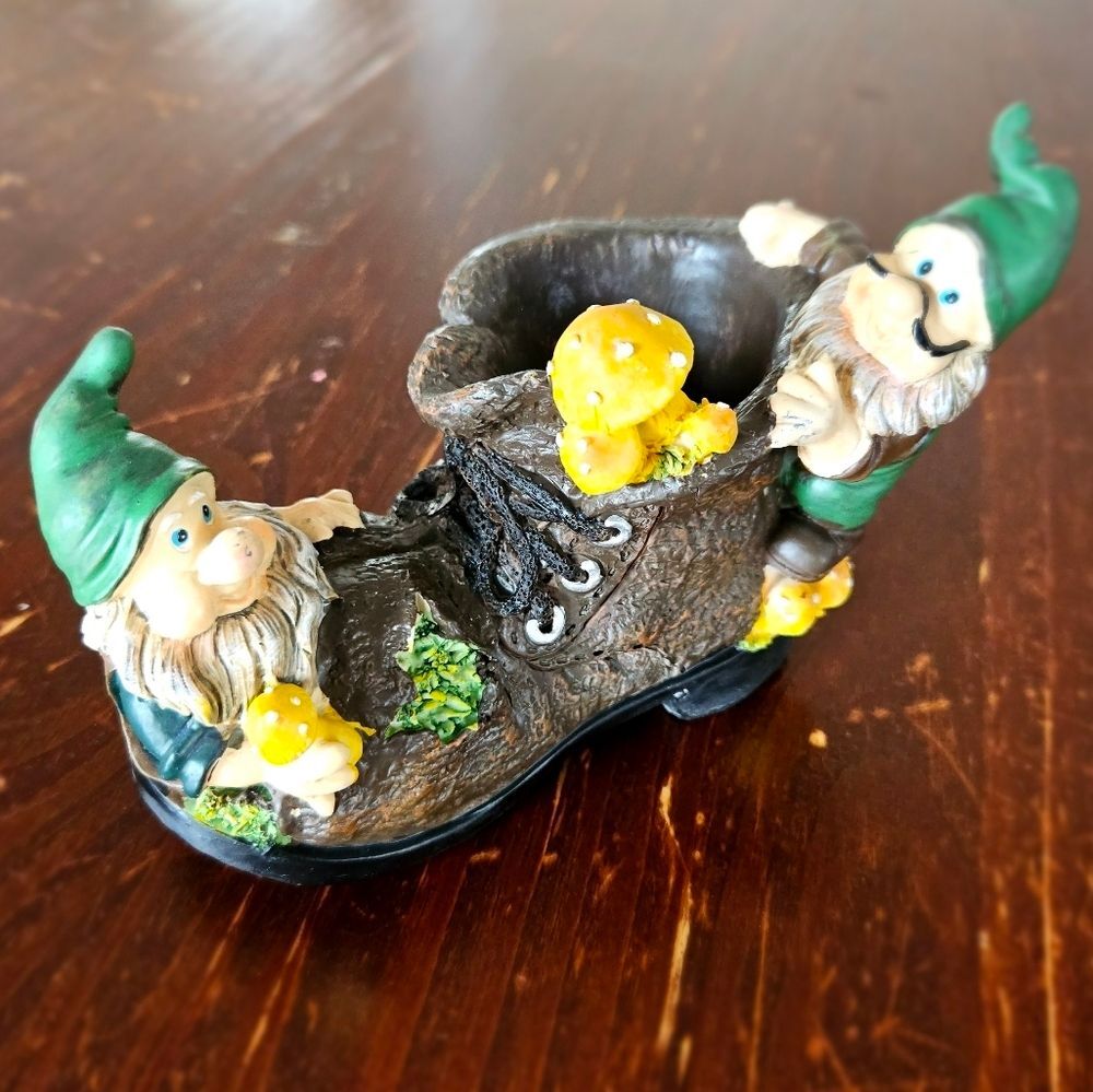 Vintage Gnome Boot Mushroom Cottagecore Figurine